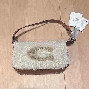 Coach Shearling Shoulder Bag - Cream and Brown